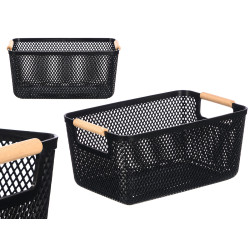 PANIER PLASTIQUE NOIR ANSE BAMBOU 36X22CM