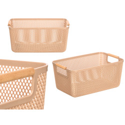PANIER PLASTIQUE BEIGE ANSE BAMBOU 32X20,5CM