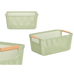 PANIER PLASTIQUE VERT ANSE BAMBOU 27,5X18CM