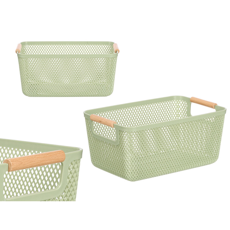 PANIER PLASTIQUE VERT ANSE BAMBOU 32X20,5CM
