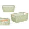 GREEN PLASTIC BASKET BAMBOO HANDLE 32X20,5CM