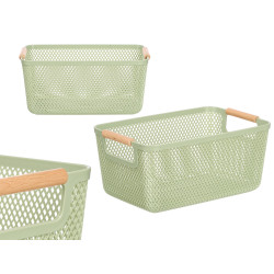 PANIER PLASTIQUE VERT ANSE BAMBOU 36X22CM