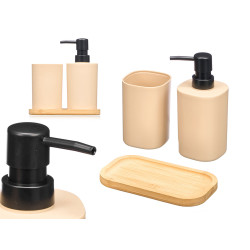 SET DOSIFICADOR VASO BASE BAMBU BEIGE