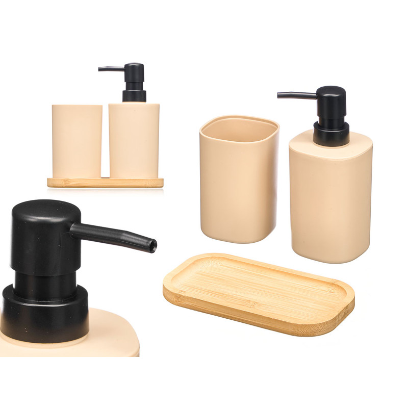 SET DISPENSER CUP BAMBOO BASE BEIGE