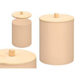 BEIGE BAMBOO LID PLASTIC CANISTER