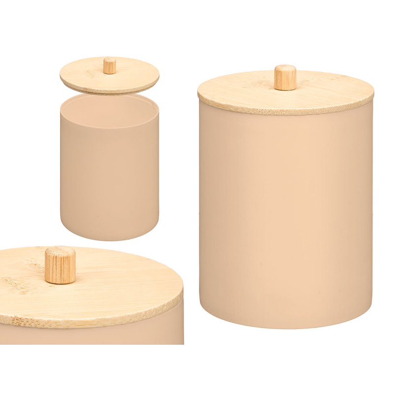 BOTE PLASTICO TAPA BAMBU BEIGE