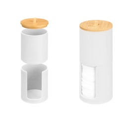BOTE PLASTICO DOBLE TAPA BAMBU BLANCO