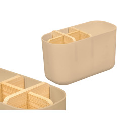 ORGANIZADOR PLASTICO BAMBU 5 HUECOS BEIGE