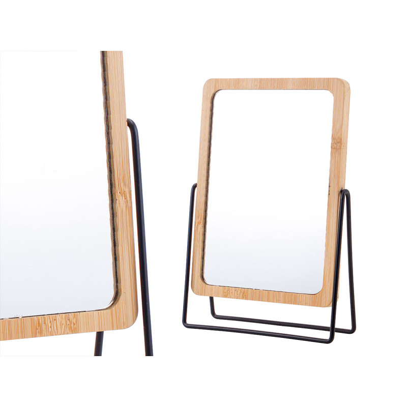 SPECCHIO BAMBU SUPPORTO METALLO NERO