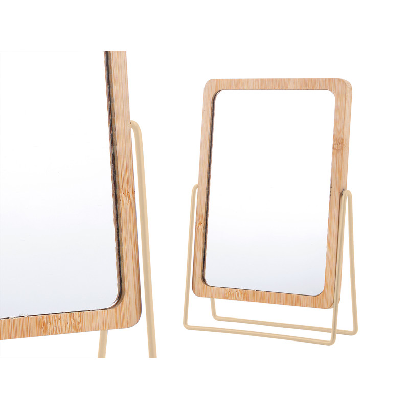 ESPEJO BAMBU SOPORTE METAL BEIGE