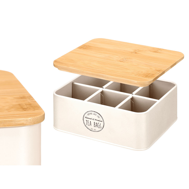 CAJA 6 HUECOS TAPA BAMBU TEA CREMA