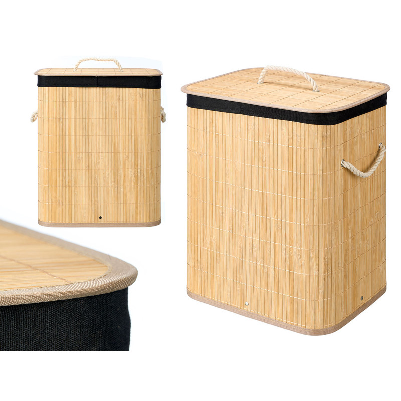 RECTANGULAR BLACK BAMBOO BASKET FABRIC 60L