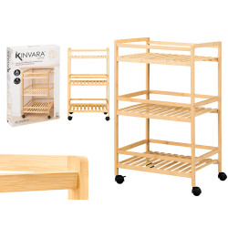 3 TIER WIDE BAMBOO TROLLEY WHEELS