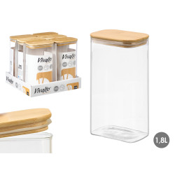 BARATTOLO RETTANGOLAR BOROSILICAT 1,8L TAPPO BAMBU