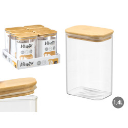 BARATTOLO RETTANGOLAR BOROSILICAT 1,4L TAPPO BAMBU