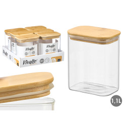BARATTOLO RETTANGO BOROSILICATO 1,1L TAPPO BAMBU 