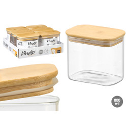 BARATTOLO RETTANGOLA BOROSILICAT 800ML TAPPO BAMBU