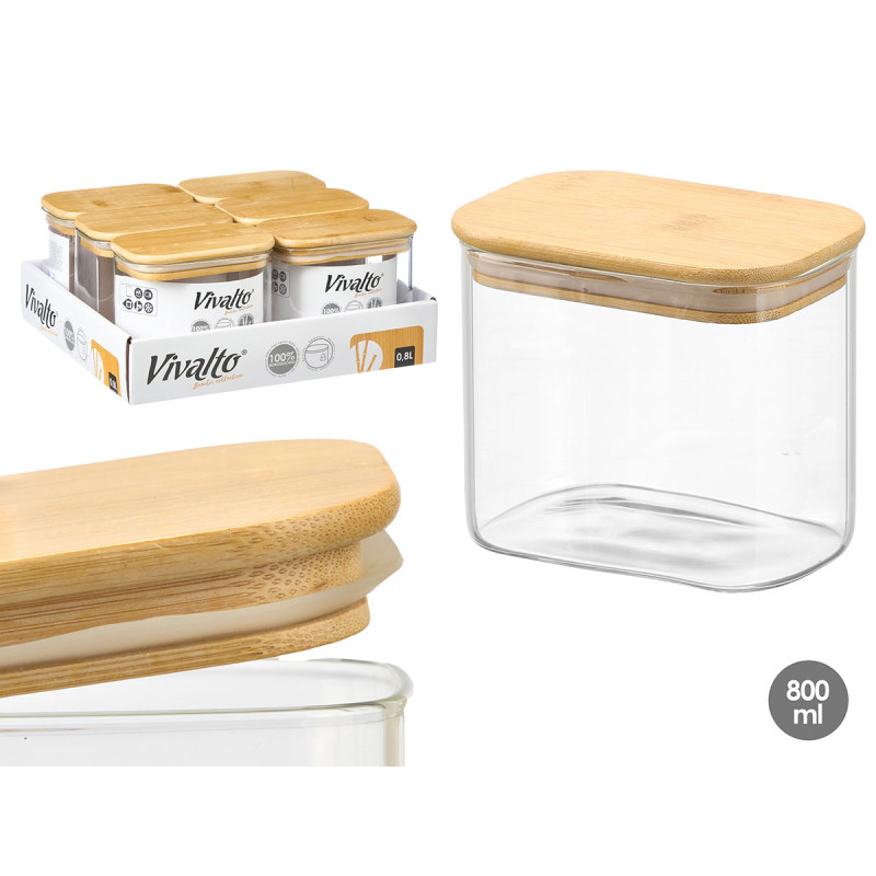 POT RECT BOROSILICATE 800ML COUVERCLE BAMBOU