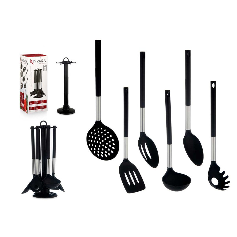 SET 7 PZ UTENSILI DA CUCINA NERO SILVER