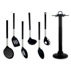 SET 7 PZ UTENSILI DA CUCINA NERO SILVER