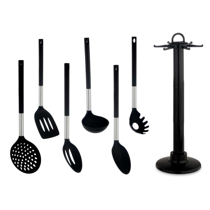 SET 7 PZ UTENSILI DA CUCINA NERO SILVER