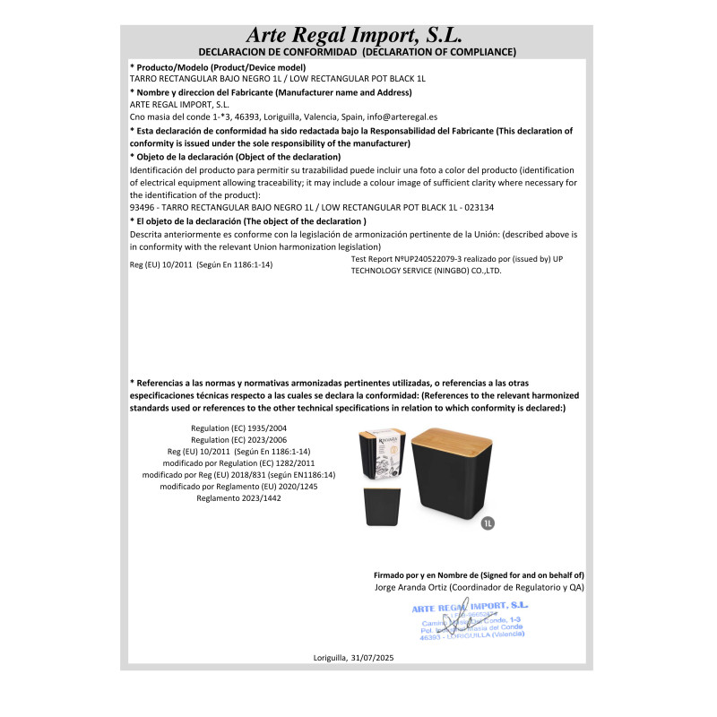 BARATTOLO RETTANGOLARE BASSO NERO 1L
