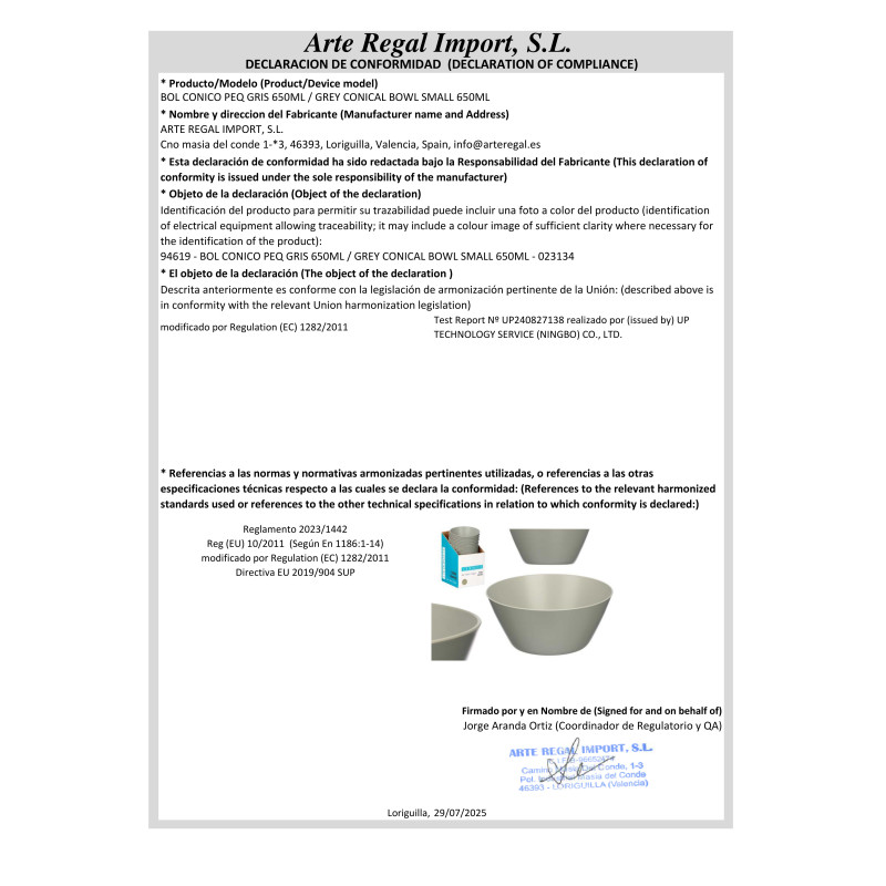 CIOTOLA CONICA PICC GRIGIO 650ML