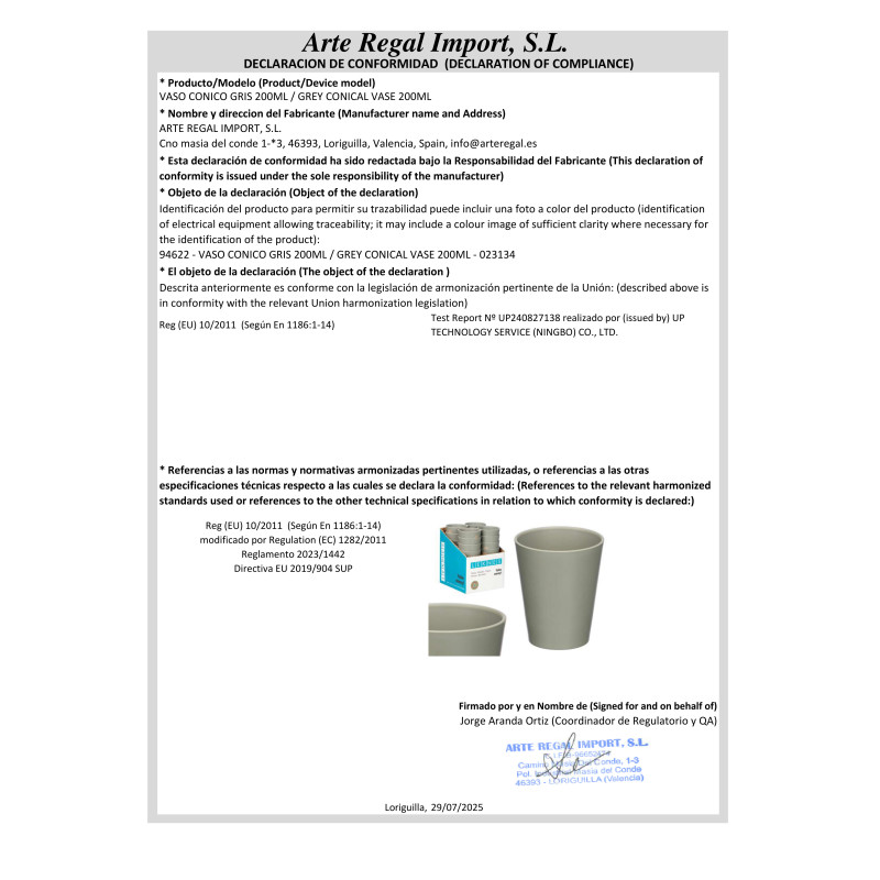 VERRE CONIQUE GRIS 200ML