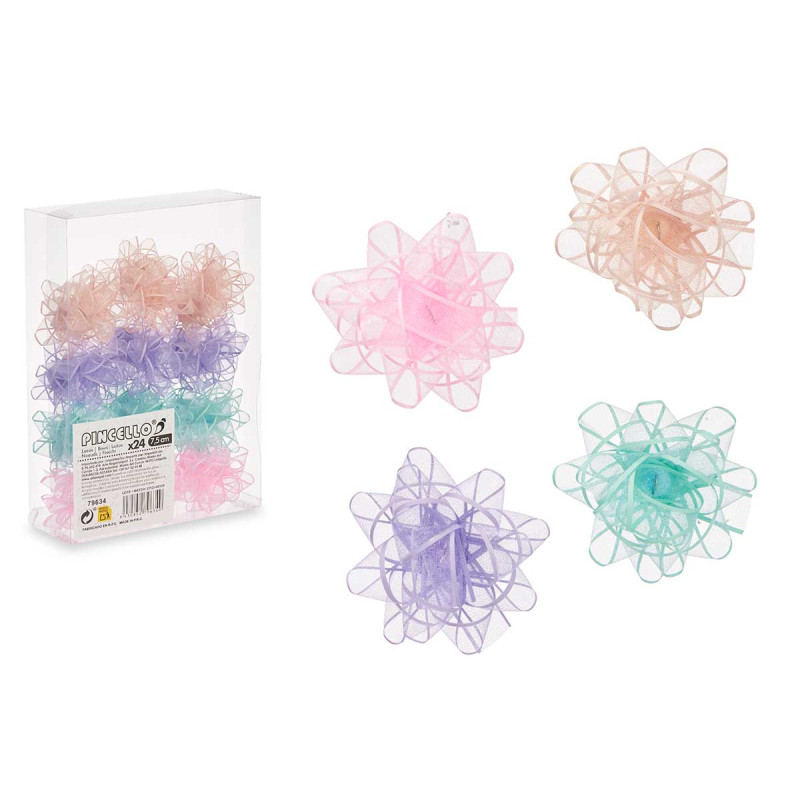 PVC 24 FABRIC BOWS 4 PASTEL COLOURS 7,5CM