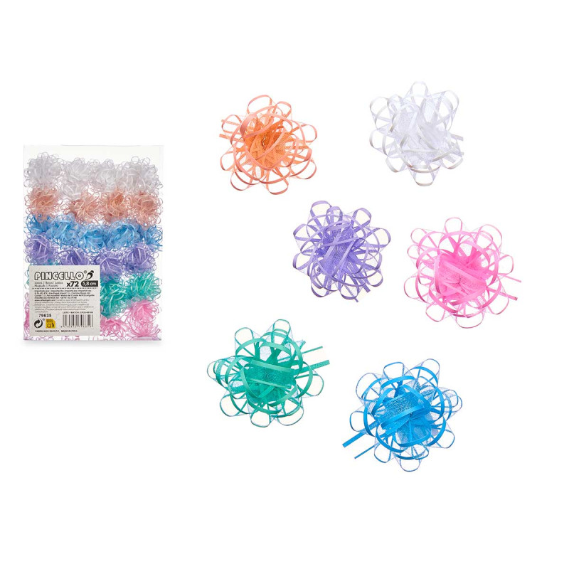 PVC 72 FABRIC BOWS 6 PASTEL COLOURS 5,8CM