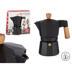CAFETERA ALUMINIO 3 TAZAS NEGRA ASA MADERA