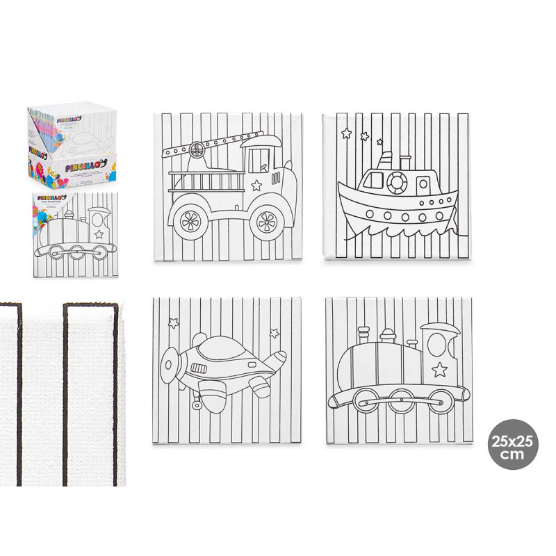 CRAFT CANVAS 25X25CM VEHICLES ASSORT 4