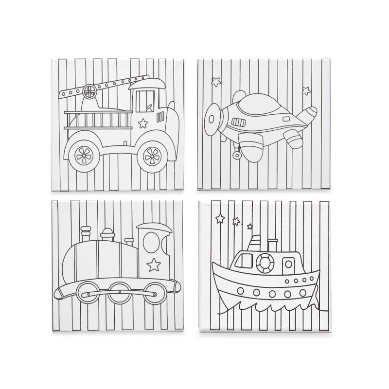 TOILE ACTIVITÉ MANUELLE 25X25CM VÉHICULES ASSORT 4
