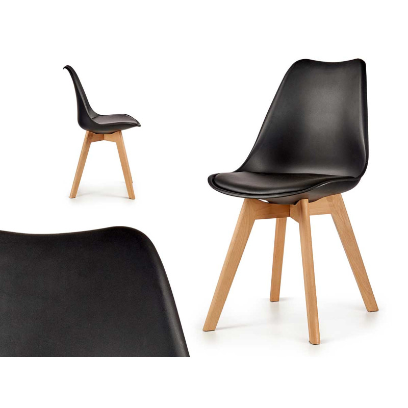 SEDIA PLASTICA CON PIEDI LEGNO NERO
