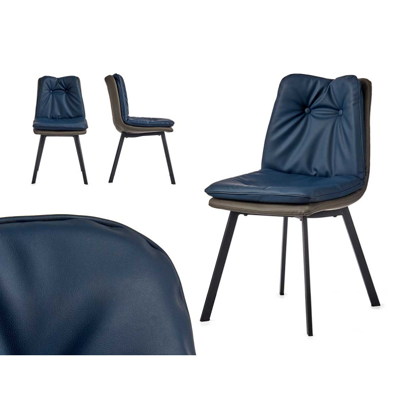 POLTRONA BLU RINFORZO CON BOTTONI BORDO GRIGIO