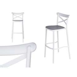 TABURETE RATTAN PLÁSTICO BLANCA GRIS