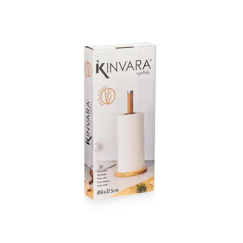 SUPORTE PARA ROLO PAPEL COZINHA BAMBU E AÇO
