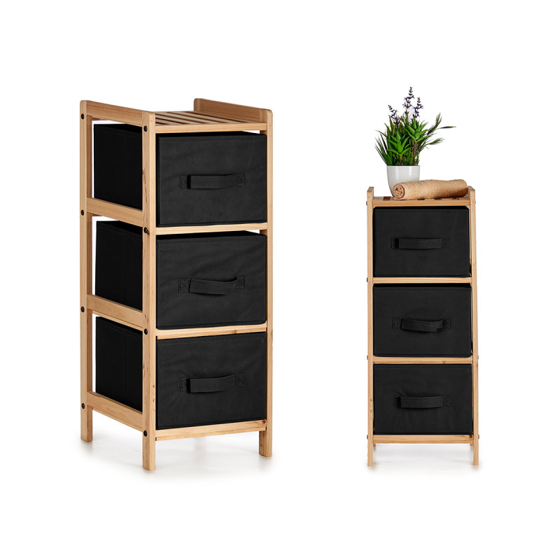 BAMBOO SHELF 3 BLACK DRAWERS 28,5X26X70CM