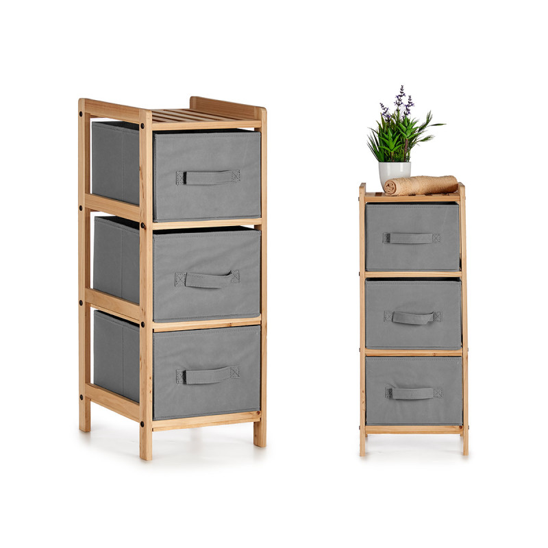 ESTANTERIA BAMBU 3 CAJONES GRIS 28,5X26X70CM
