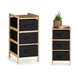 BAMBOO SHELF 3 BLACK DRAWERS 36X34X66CM