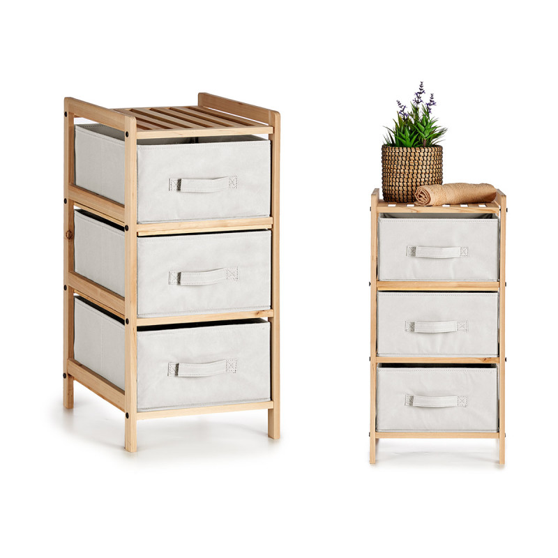 BAMBOO SHELF 3 WHITE DRAWERS 36X36X66CM