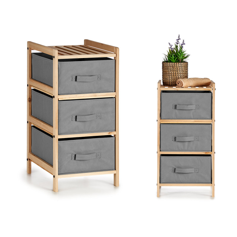 SCAFFALE BAMBU 3 CASSETTI GRIGI 36X36X66CM