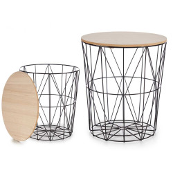 TABLE METAL NOIR BOUCHON BOIS