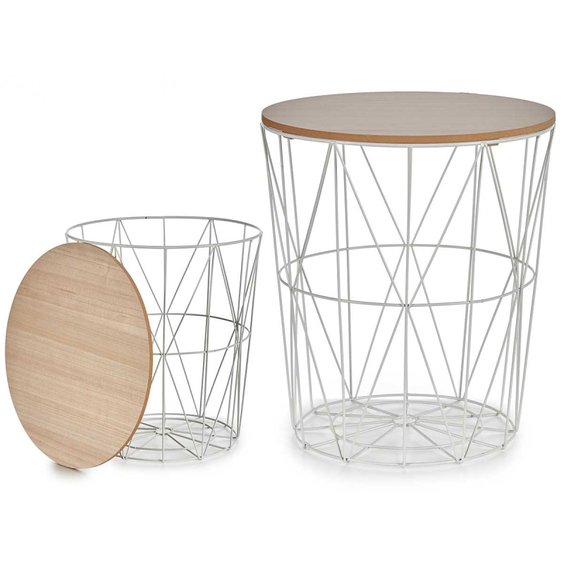 MESA METAL BLANCA TAPA MADERA