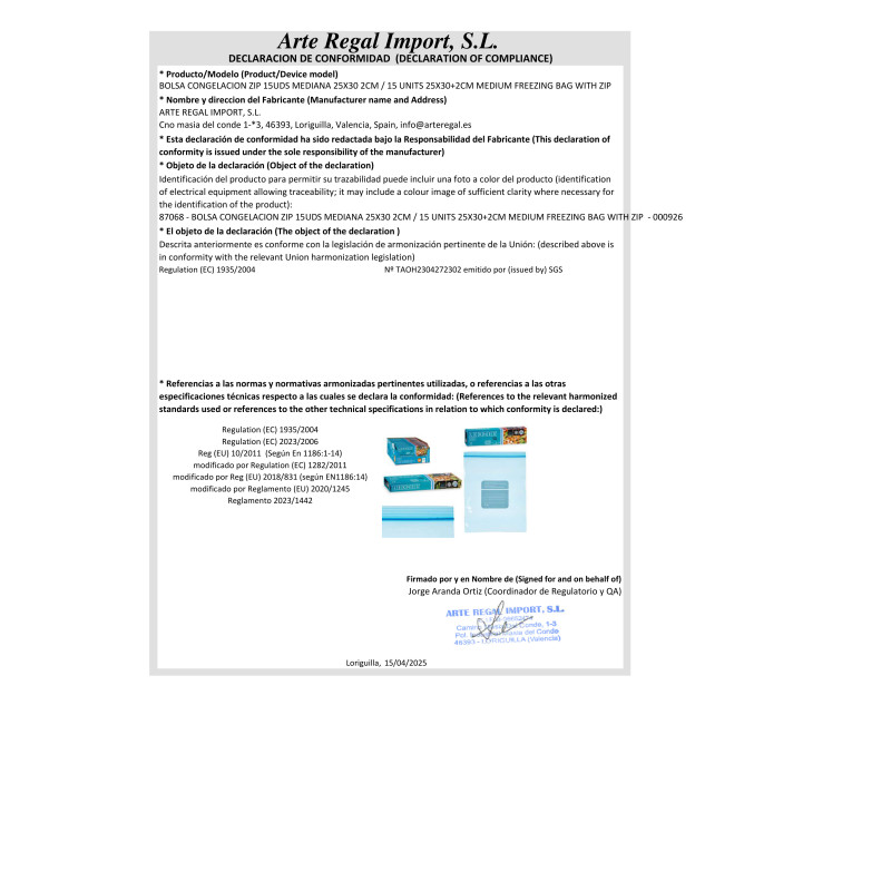 SAC CONGELATION ZIP 15UTS MOYEN 25X30+2CM
