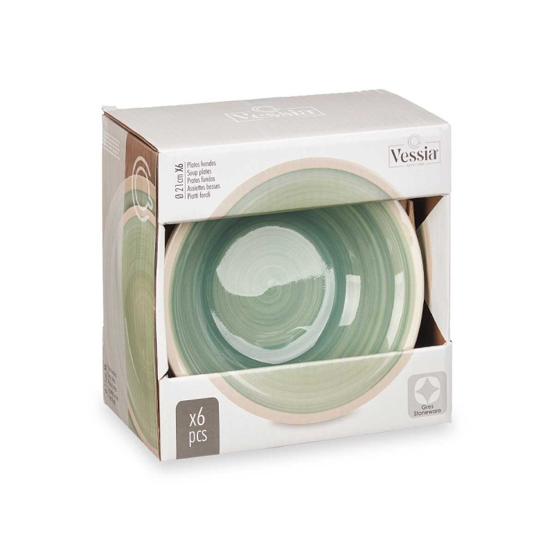 ASSIETTE CREUSE EN GRÈS VERT 21CM