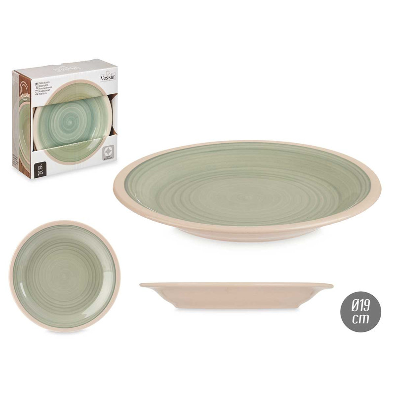 PLATO POSTRE GRES VERDE BORDE 19CM