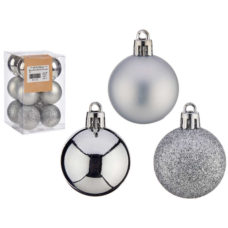 SET 12 BOLAS PVC 4CM PLATA