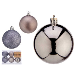 CONJ 6 BOLAS NATAL PRATEADO 6 CM SORT
