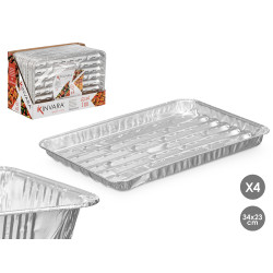 SET 4 RECT ALUMINUM GRILL TRAYS OPENWORK 34X23CM